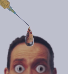 Graphic showing man afraid of injection